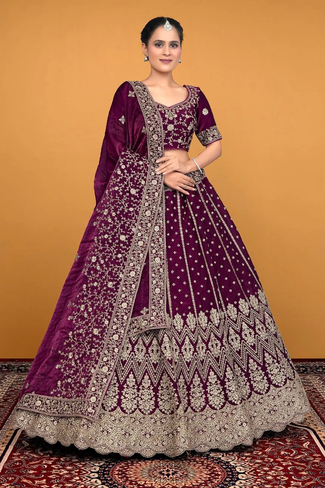 Purple Traditional Fendy Silk Embroidered Lehenga Choli - Gajiwala