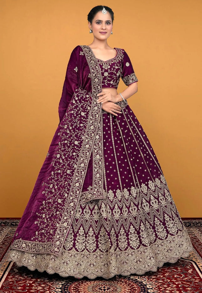 Purple Traditional Fendy Silk Embroidered Lehenga Choli - Gajiwala