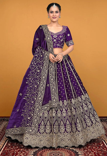 Purple Traditional Fendy Silk Lehenga Choli - Gajiwala