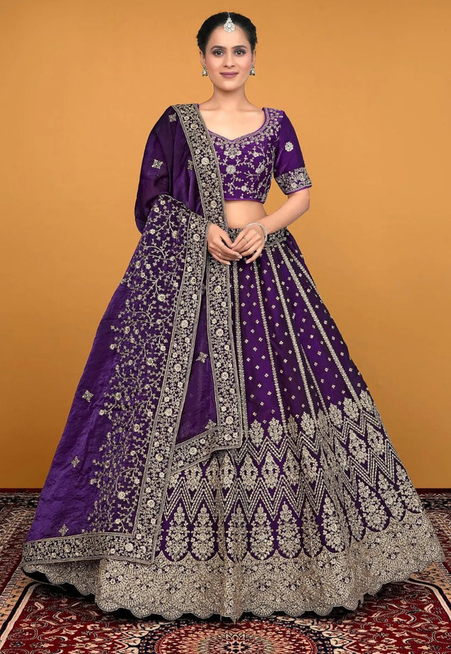 Purple Traditional Fendy Silk Lehenga Choli - Gajiwala