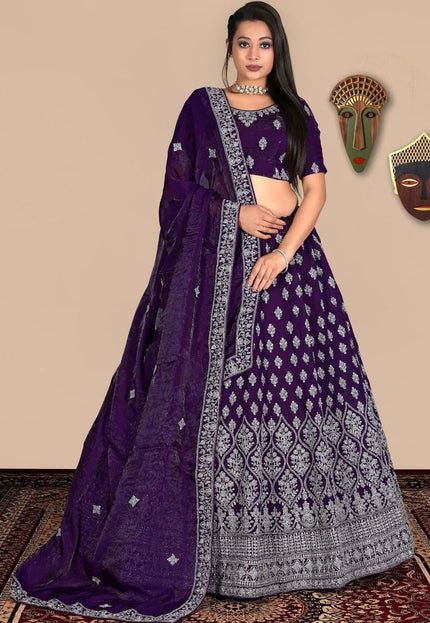 Purple Traditional Fendy Silk Lehenga Choli - Gajiwala