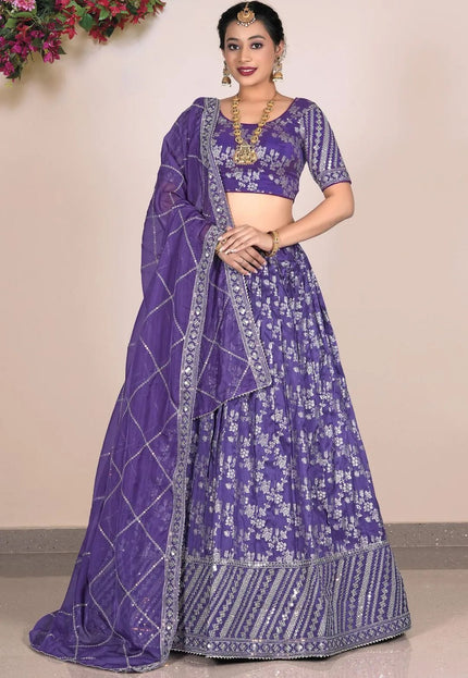 Purple Viscose Fabric Half Saree For Women - Gajiwala