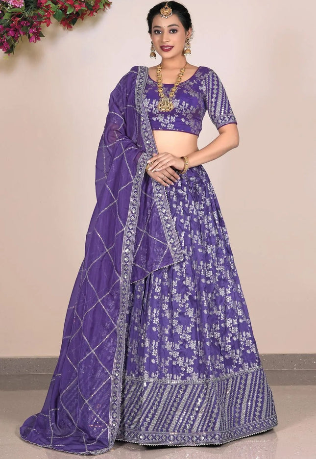 Purple Viscose Fabric Half Saree For Women - Gajiwala