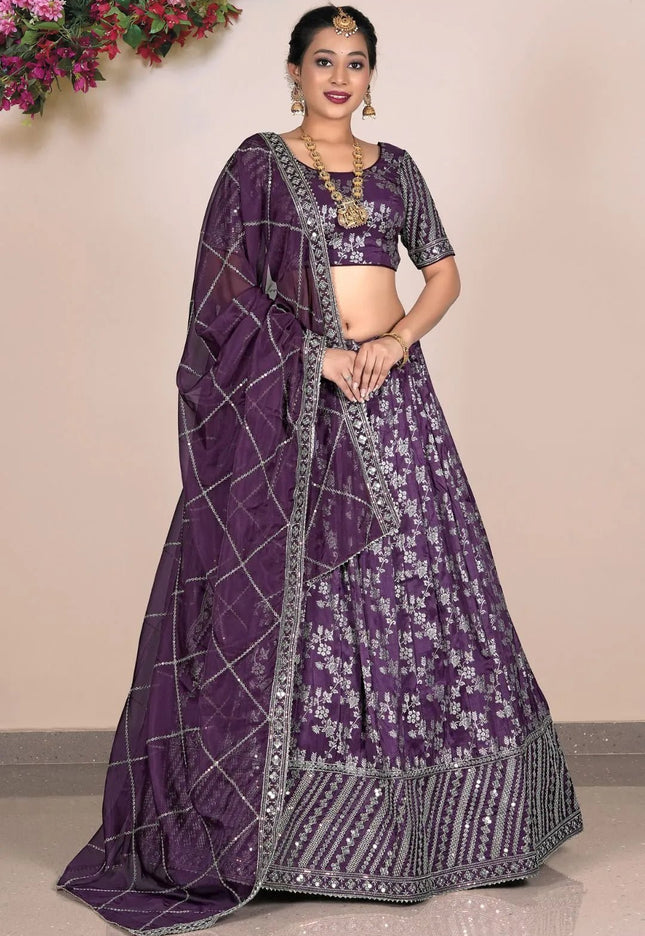 Purple Viscose Fabric Half Saree For Women - Gajiwala