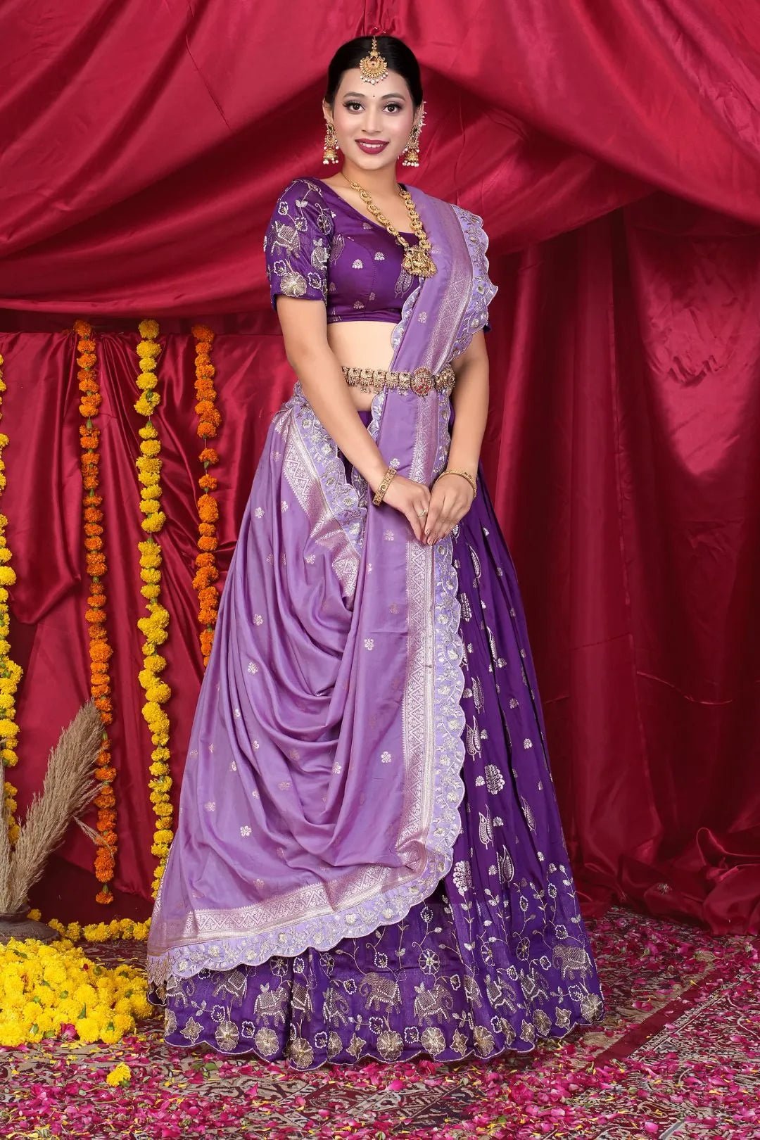 Purple Viscose Jacquard Pattu Lehenga Choli With Zari Work - Gajiwala
