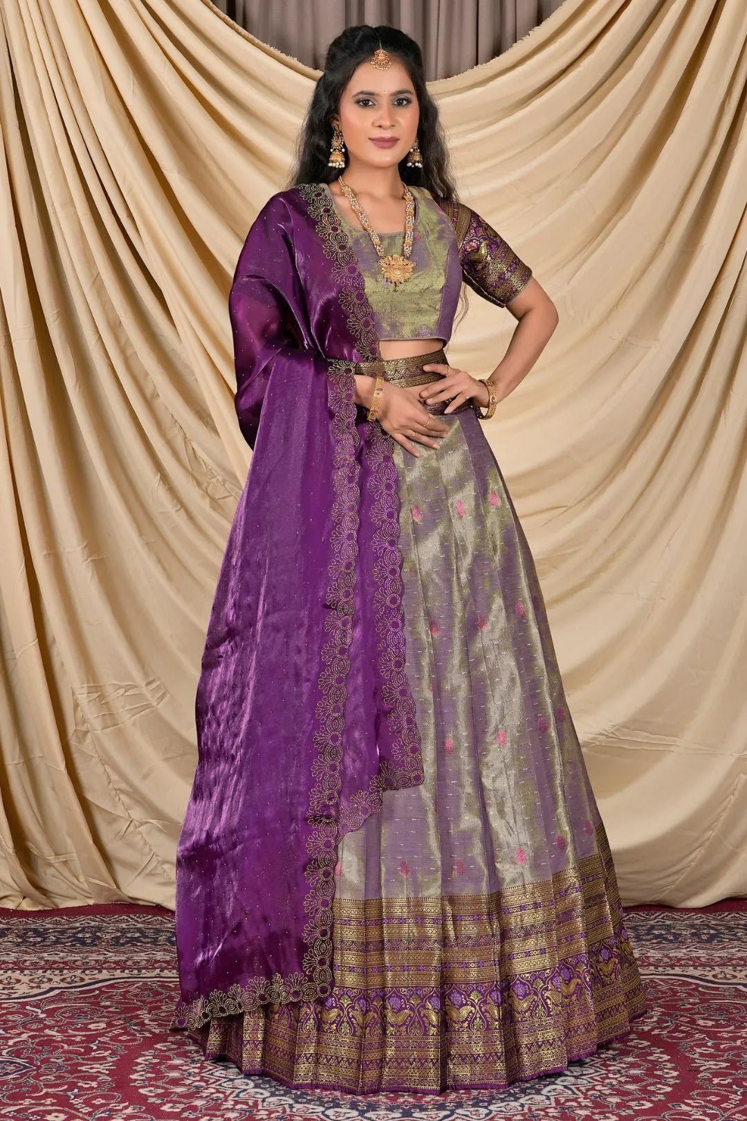 Purple Zari Silk Lehenga Choli With Zari Woven - Gajiwala