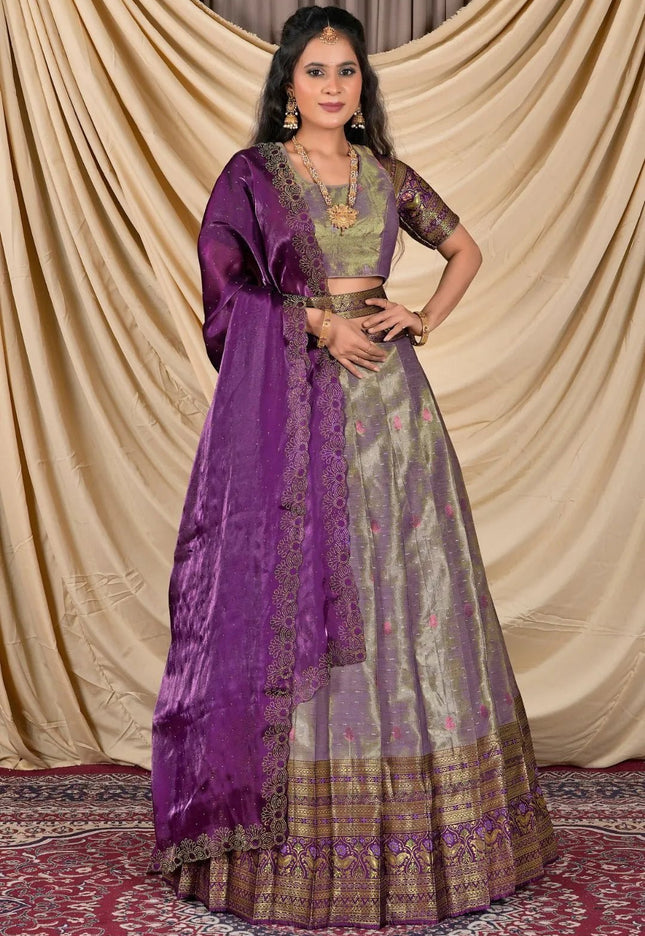 Purple Zari Silk Lehenga Choli With Zari Woven - Gajiwala
