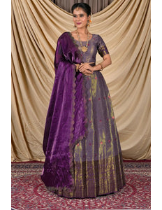 Purple Zari Silk Lehenga Choli With Zari Woven - Gajiwala