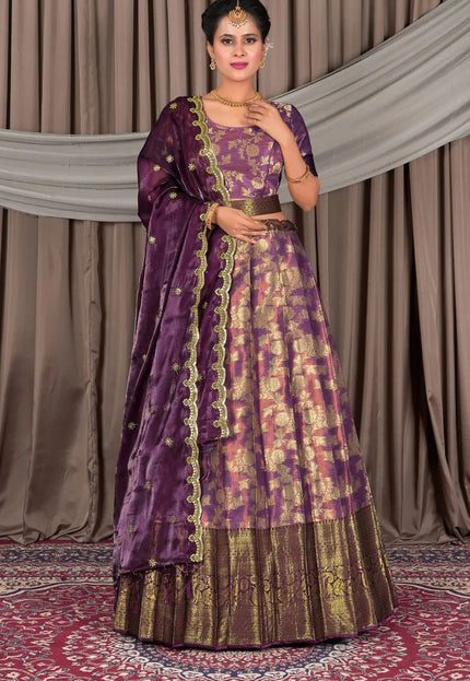 Purple Zari Silk Pattu Lehenga Choli With Zari Woven - Gajiwala