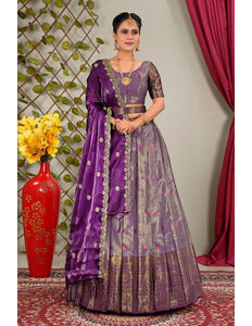 Purple Zari Silk Semi - Stitched Lehenga For Women - Gajiwala