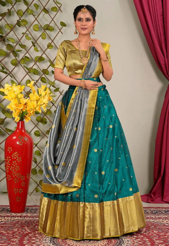 Rama Banarasi Silk Half Saree For Women - Gajiwala