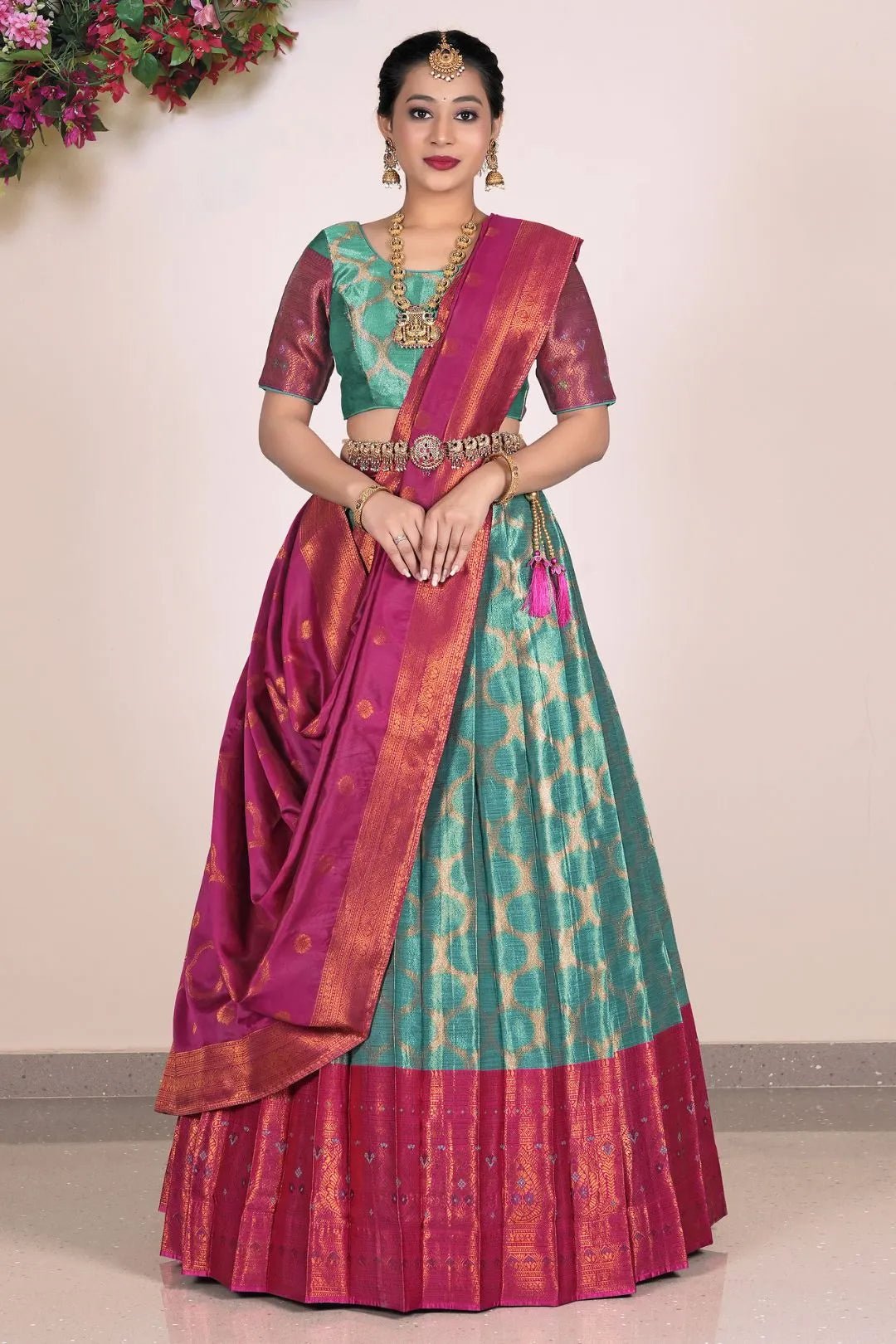 Rama Banarasi Silk Half Saree Lehenga For Women - Gajiwala