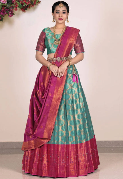 Rama Banarasi Silk Half Saree Lehenga For Women - Gajiwala