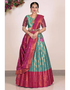 Rama Banarasi Silk Half Saree Lehenga For Women - Gajiwala