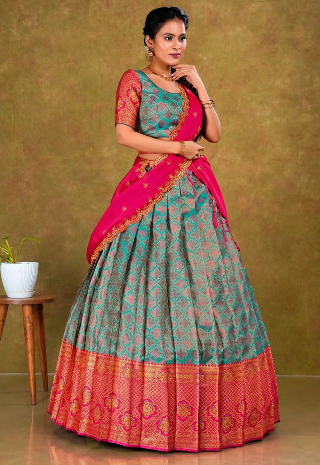 Rama Banarasi Silk Lehenga Choli For Women - Gajiwala