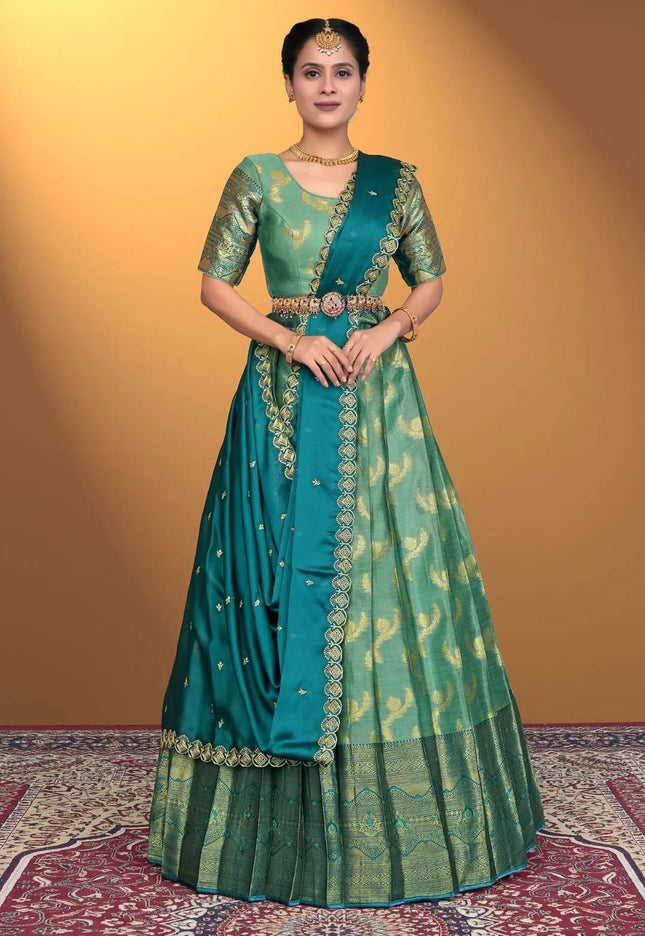 Rama Banarasi Silk Lehenga Design For Women - Gajiwala