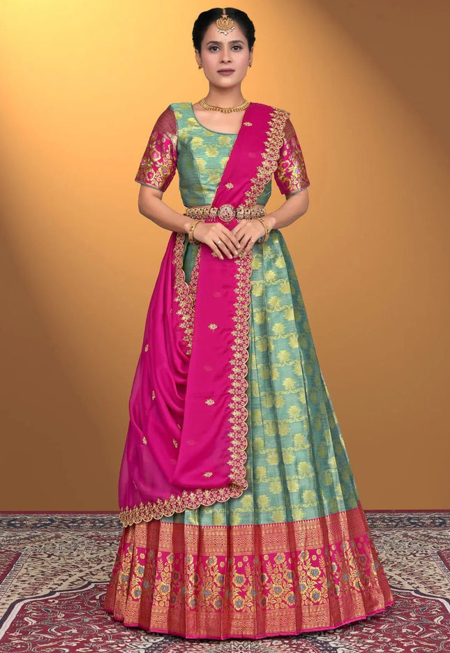 Rama Banarasi Silk Lehenga Design For Women - Gajiwala