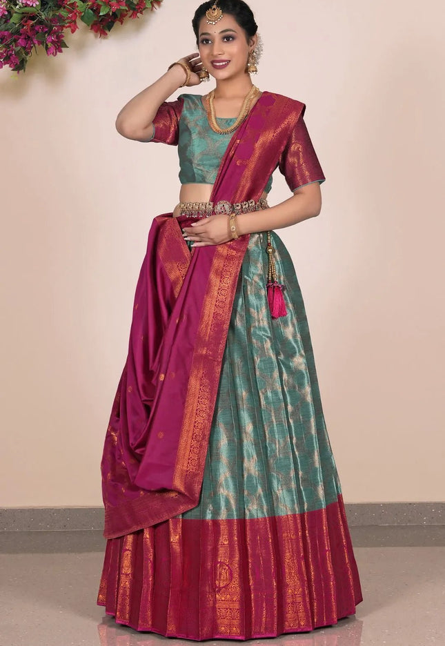 Rama Banarasi Silk Lehenga With Zari Woven - Gajiwala