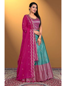 Rama Banarasi Silk Readymade Gown With Zariwork - Gajiwala