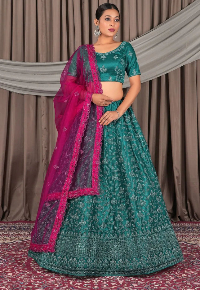 Rama Beautiful Net Lehenga Design For Weddings - Gajiwala