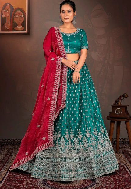 Rama Designer Net Lehenga With Heavy Work - Gajiwala