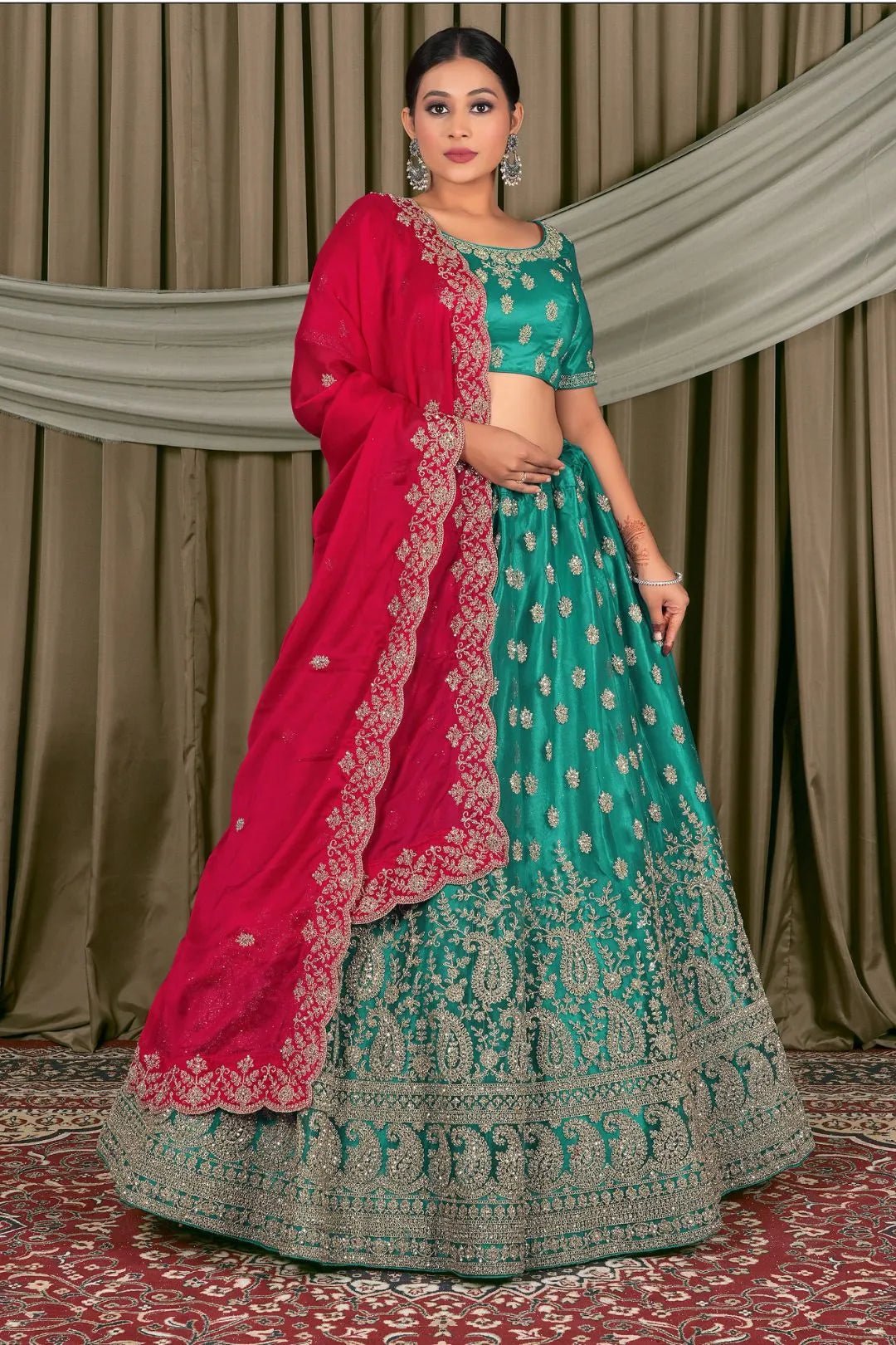 Rama Embroidered Bridesmaid Lehenga Choli In Net - Gajiwala