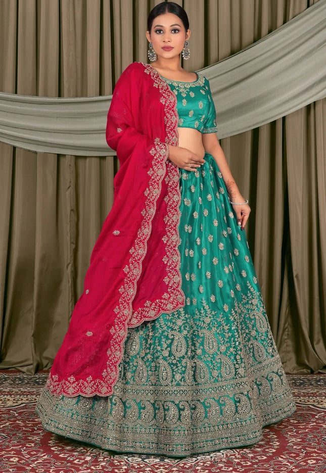 Rama Embroidered Bridesmaid Lehenga Choli In Net - Gajiwala