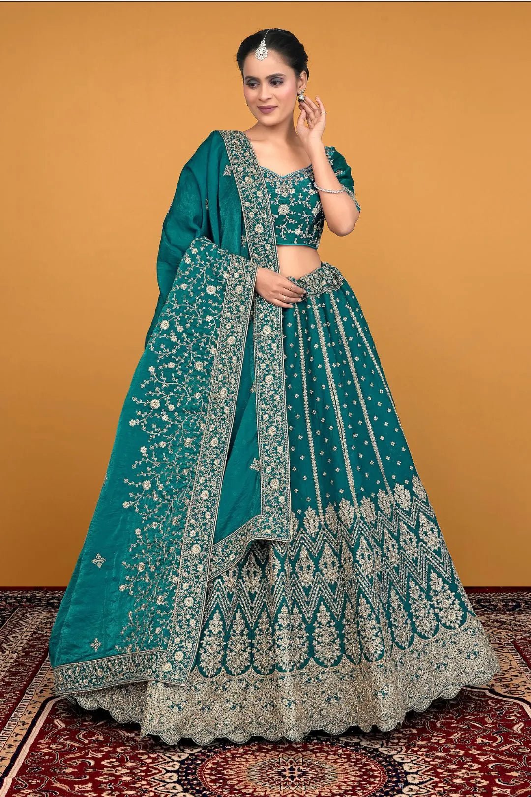 Rama Fendy Fabric Lehenga Choli With Embroidery Work - Gajiwala