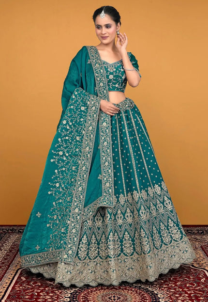 Rama Fendy Fabric Lehenga Choli With Embroidery Work - Gajiwala