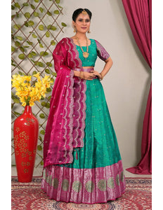 Rama Jacquard Silk Lehenga Choli for Women - Gajiwala