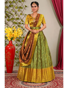 Rama Pure Two Tone Zari Tissue Pattu Lehenga Choli - Gajiwala
