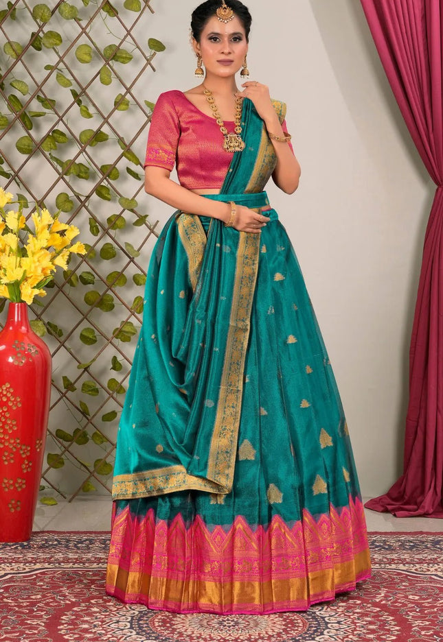 Rama Tissue Silk Lehenga Choli with Dupatta For Women - Gajiwala