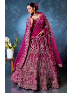 Rani Velvet Designer Bridal Lehenga Choli with Double Dupatta - Gajiwala