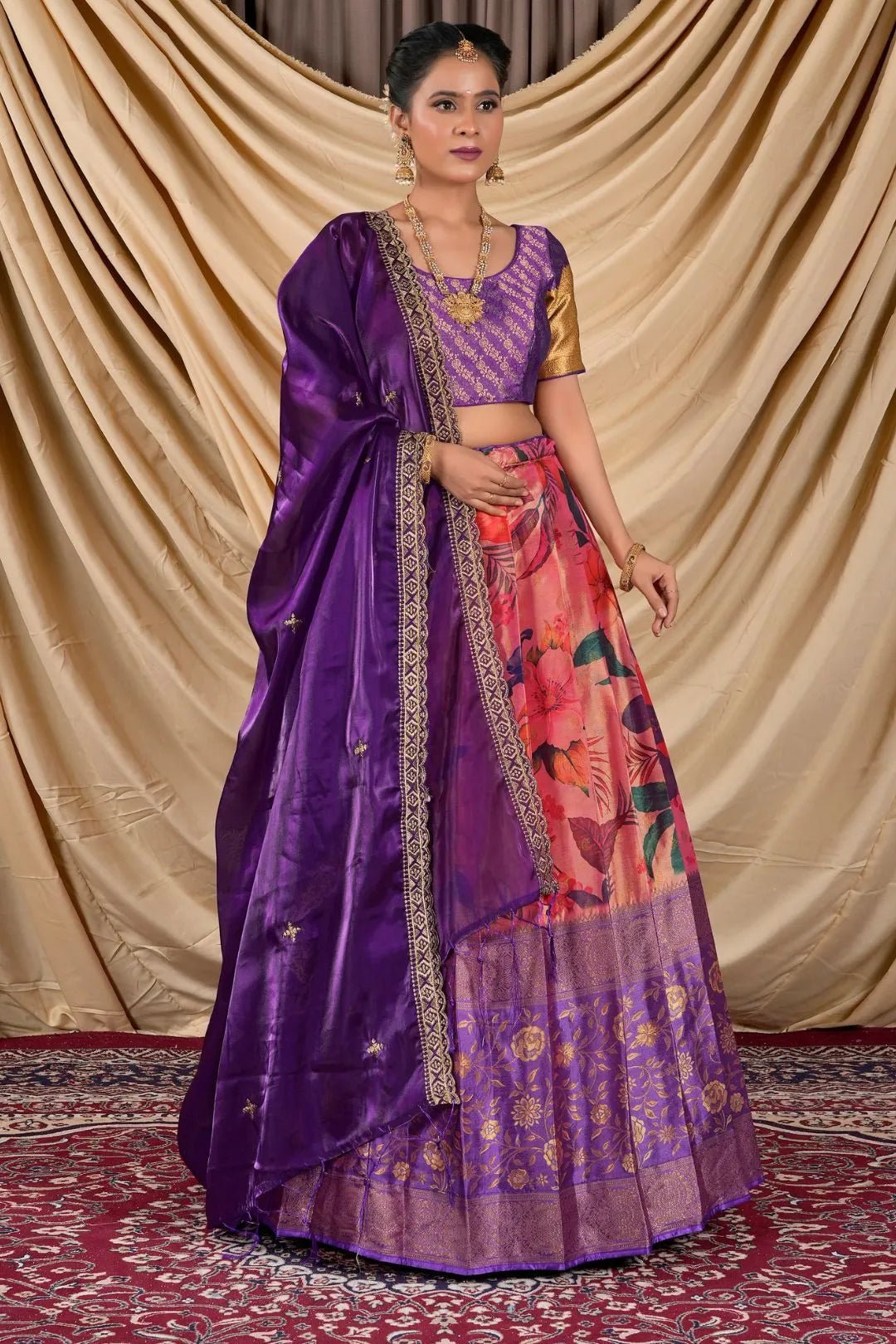 Red Tissue With Digital Print Lehenga Choli For Women - Gajiwala