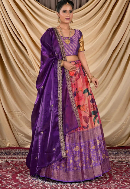 Red Tissue With Digital Print Lehenga Choli For Women - Gajiwala