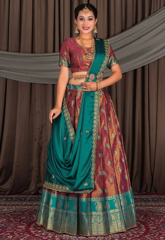 Rust Banarasi Silk Lehenga Choli with Dupatta - Gajiwala