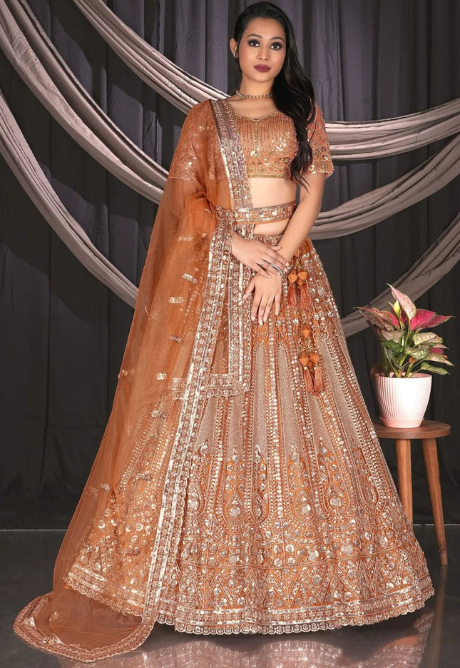 Rust Traditional Lehenga Choli For Weddings - Gajiwala
