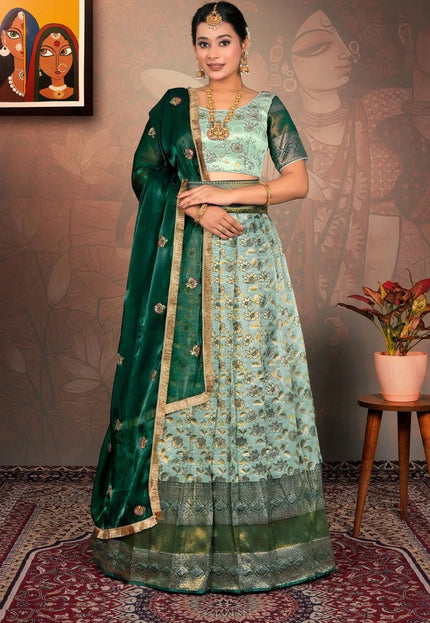 Sea Green Banarasi Jacquard Silk Lehenga Choli for Women - Gajiwala