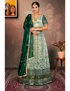 Sea Green Banarasi Jacquard Silk Lehenga Choli for Women - Gajiwala