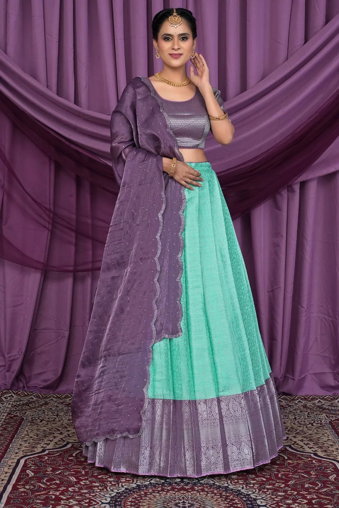 Sea Green Banarasi Silk Latest Lehenga Choli With Zari Work - Gajiwala