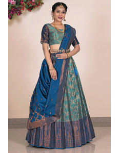Sea Green Banarasi Silk Lehenga Choli For Women - Gajiwala
