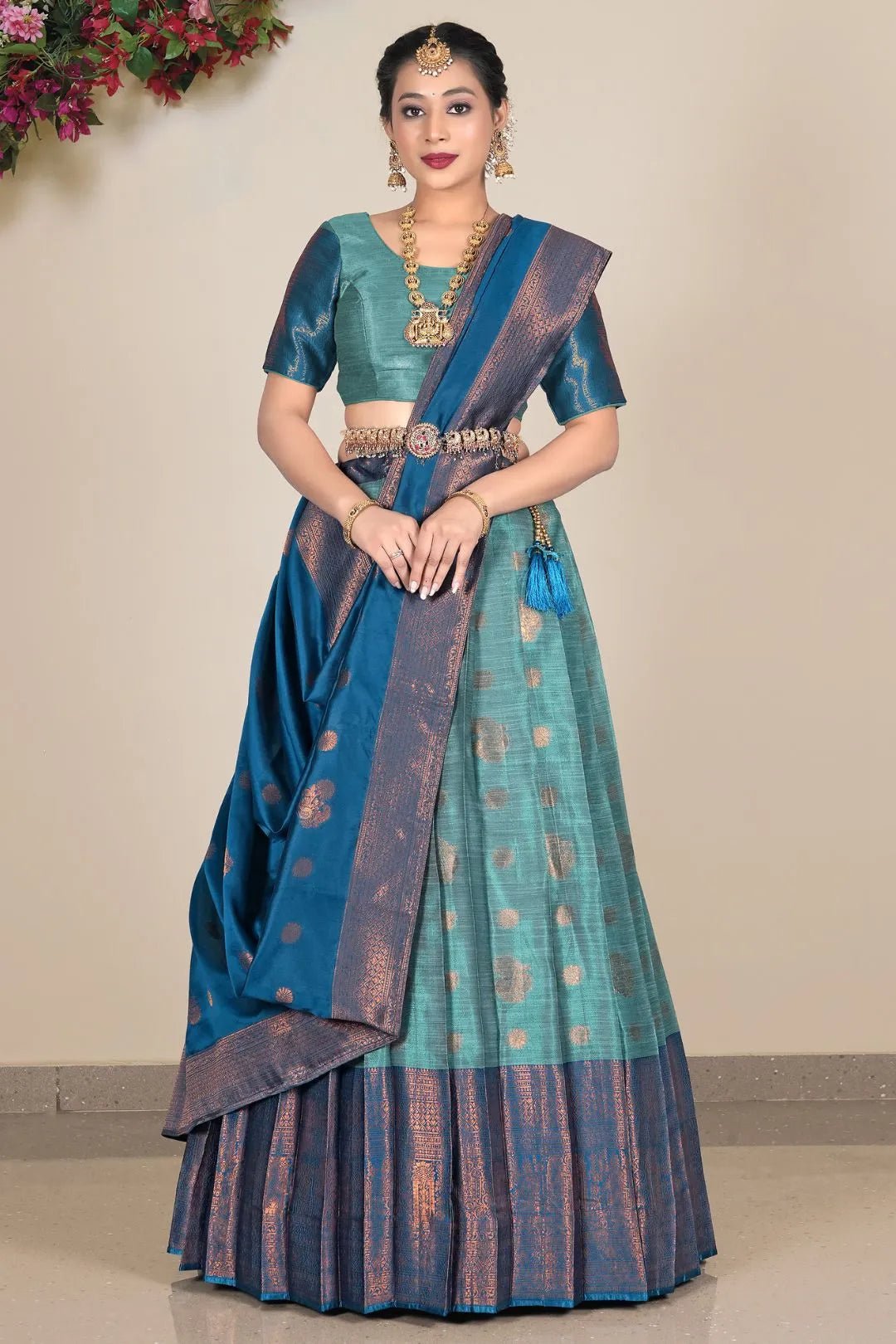 Sea Green Banarasi silk Lehenga Choli For Women - Gajiwala