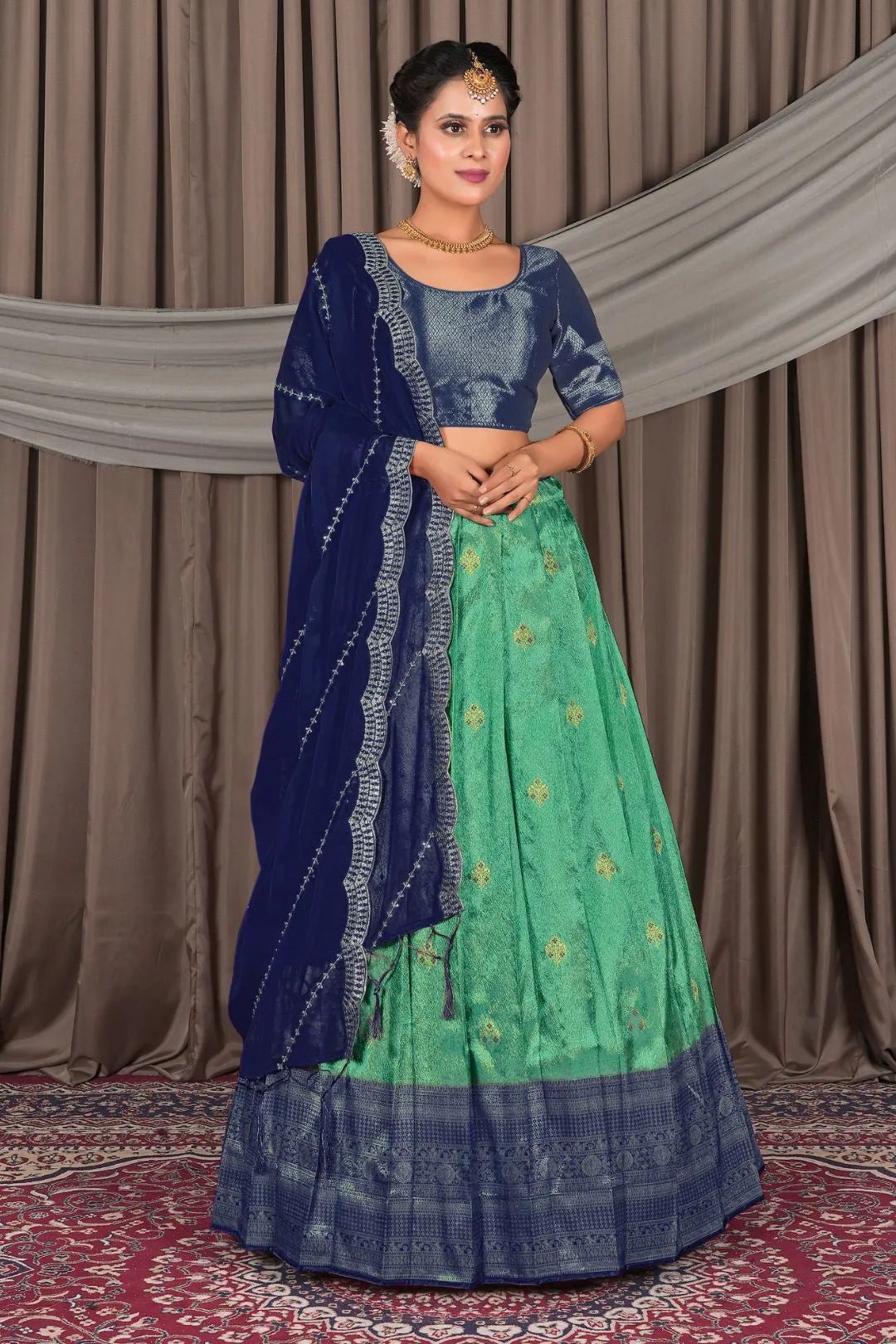 Sea Green Banarasi Silk Lehenga Choli In Festival - Gajiwala