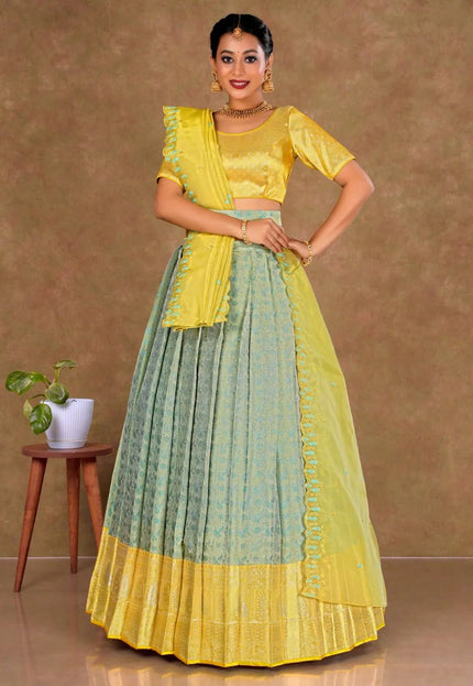 Sea Green Banarasi Silk Lehenga Choli With Zari Woven - Gajiwala