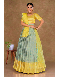 Sea Green Banarasi Silk Lehenga Choli With Zari Woven - Gajiwala