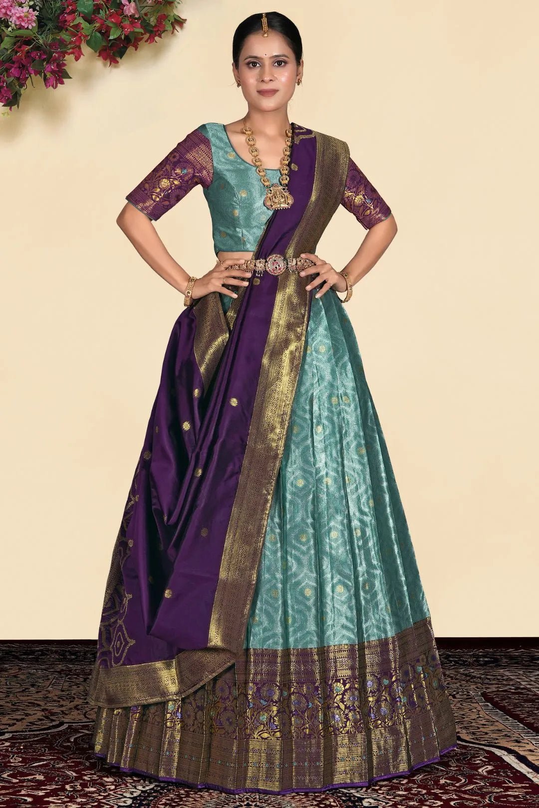 Sea Green Banarasi Silk Lehenga With Blouse Design - Gajiwala