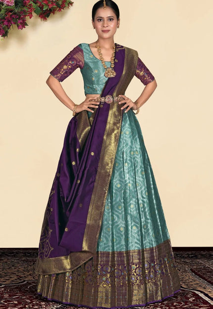 Sea Green Banarasi Silk Lehenga With Blouse Design - Gajiwala