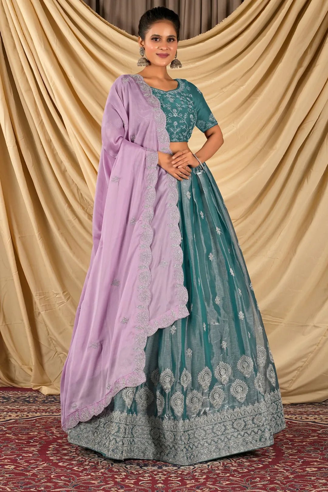 Sea Green Barbery Silk Lehenga Choli With Rangoli Dupatta - Gajiwala