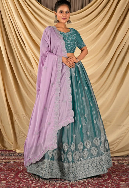 Sea Green Barbery Silk Lehenga Choli With Rangoli Dupatta - Gajiwala