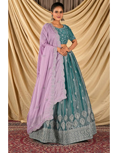 Sea Green Barbery Silk Lehenga Choli With Rangoli Dupatta - Gajiwala